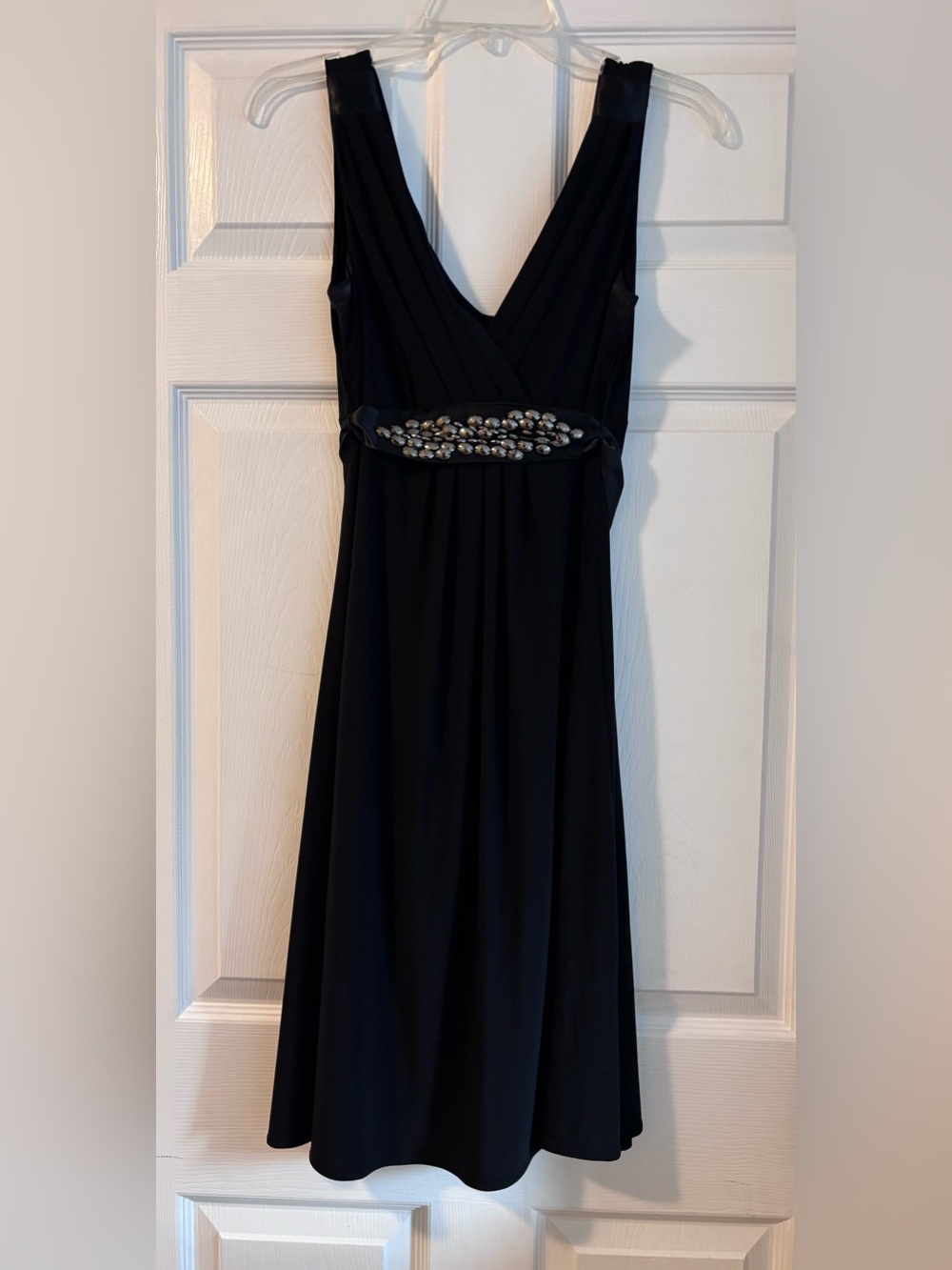 Dress Barn Black Sleeveless V-Neck Maxi Dress with Jewel Waist - size 6